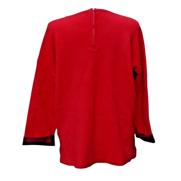 Tahari Red Knit Sweater Holiday Christmas Crew Neck Back Zipper Winter Size L - Picture 4 of 8